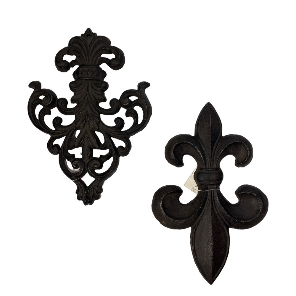 Dark Brown Fleur-De-Lis‎ Metal Wall Decor 10” H Lot of 2